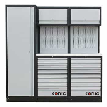 MSS 26 "armoire haute, 18 tiroirs, panneau suspendu, armoire à rabat (acier inoxydable)