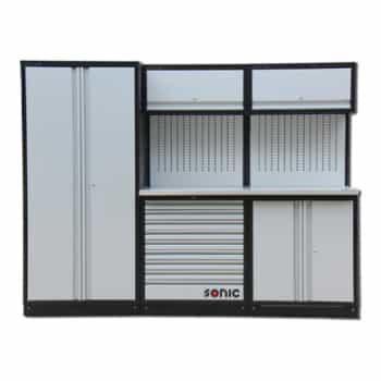 MSS 34 "9 tiroirs, armoire avec tiroirs et panneau de suspension (profondeur en acier inoxydable)