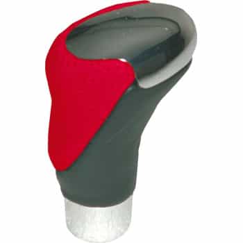 Pommeau de vitesse chrome/cuir noir-rouge