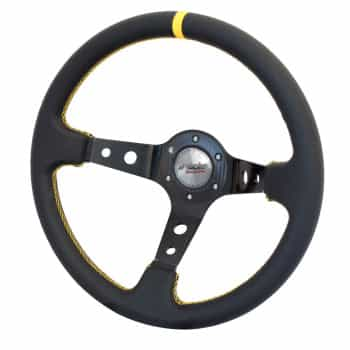 Poignée Simoni Racing Sports Spec 350mm - Cuir Noir + Couture Jaune (Deep Dish)