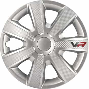 Jeu d'enjoliveurs VR 4 pouces argent / look carbone / logo