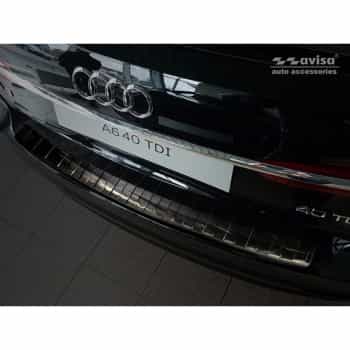 Protection de seuil arrière en acier inoxydable noir Audi A6 (C8) Avant 2018 - 'Ribs'