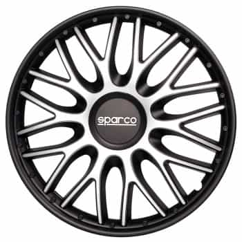 Jeu de 4 enjoliveurs Sparco Roma 16 pouces argent / noir