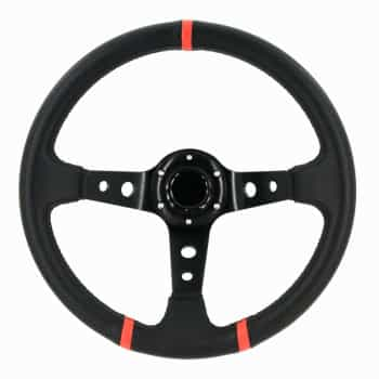 Volant sport universel 'Deep-Dish' - Ø350mm - Cuir noir + Rayons noirs + rayures rouges