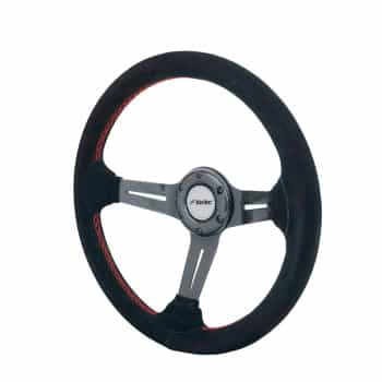 Guidon Tommi 350mm haut de gamme Racing Sports Simoni Racing - Carbone véritable - Daim noir + coutures rouges - P