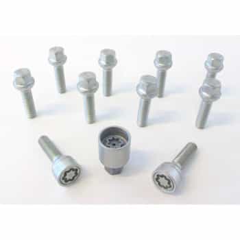 H&R Jeu de boulons de roue convexe R12 M12x1,50 - Longueur 28 mm - 10 pièces (par exemple Mercedes) - avec antivols
