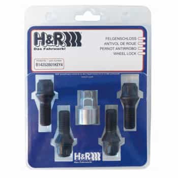 H&R Kit antivol M12x1.50x30mm conique Noir - 4 boulons de blocage avec adaptateur