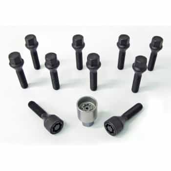 H&R Jeu de boulons de roue coniques M12x1,50 - Longueur 45mm - Noir - 10 pièces - avec blocages de roue