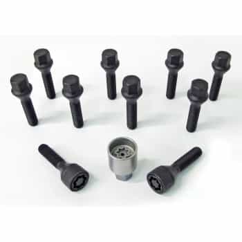 H&R Jeu de boulons de roue coniques M12x1,50 - Longueur 48mm - Noir - 10 pièces - avec blocages de roue