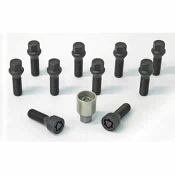 H&R Jeu de boulons de roue coniques M14x1,25 - Longueur 28mm - Noir - 10 pièces - avec blocages de roue