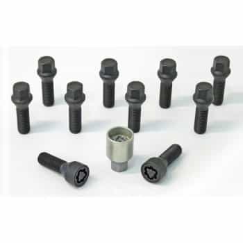 H&R Jeu de boulons de roue coniques M14x1,25 - Longueur 43mm - Noir - 10 pièces - avec blocages de roue