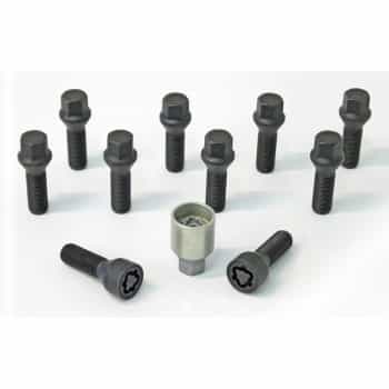 H&R Jeu de boulons de roue coniques M14x1,25 - Longueur 50mm - Noir - 10 pièces - avec antivols de roue