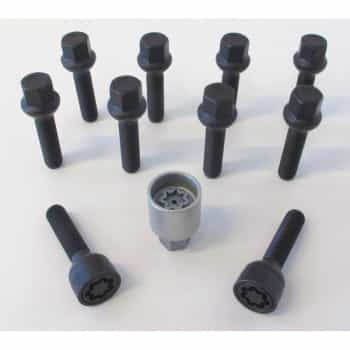 H&R Jeu de boulons de roue convexe R13 M14x1,50 - Longueur 37mm - Noir - 10 pièces (par exemple VAG) - avec blocage