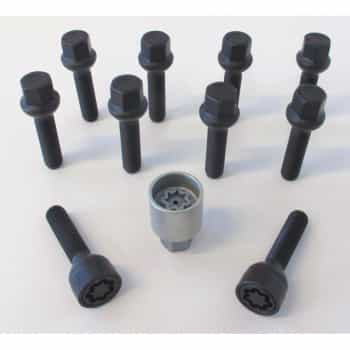 H&R Jeu de boulons de roue convexe R13 M14x1,50 - Longueur 38mm - Noir - 10 pièces (par exemple VAG) - avec blocage