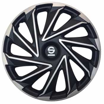 Jeu de 4 enjoliveurs Sparco Varese 16 pouces argent / noir