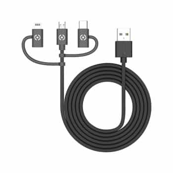 Câble Celly Data 3-en-1 Micro-usb + Mfi + Usb-c 100 Cm