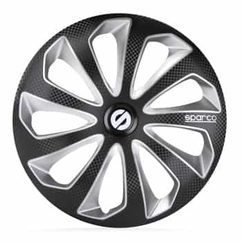Jeu d'enjoliveurs de roue Sparco 4 pièces Sicilia 15 pouces noir / argent / carbone