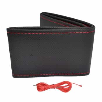 Housse de volant universelle Classic - Cuir PVC perforé noir + Coutures rouges (fermeture à lacets)