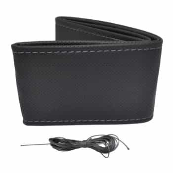 Housse de volant universelle Classic - Cuir PVC perforé noir + Coutures grises (fermeture à lacets)