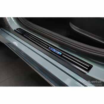 Seuils de portes Inox noirs adaptables pour Hyundai Kona 2017-2020 & FL 2020- 'Hybrid' - 4 pièces