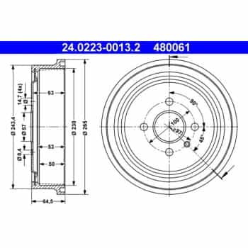 Tambour de frein 24.0223-0013.2 ATE