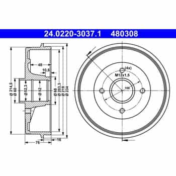 Tambour de frein 24.0220-3037.1 ATE