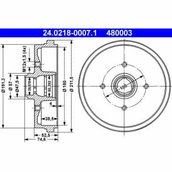 Tambour de frein 24.0218-0007.1 ATE