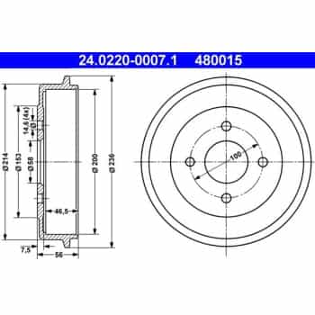tambour de frein 24.0220-0007.1 ATE