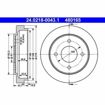 Tambour de frein 24.0218-0043.1 ATE