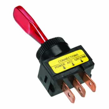 interrupteur à bascule rouge, avec ampoule on-off 12v, 20a 3 contacts à languettes dimension d'installation ø13mm