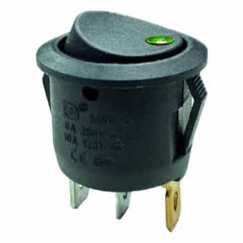 Interrupteur à bascule vert on - off, 12V, 10A, 20mm, LED sous blister