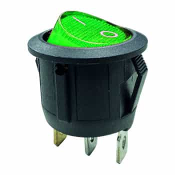 Interrupteur à bascule vert on - off, 12V, 10A, 20mm, LED sous blister