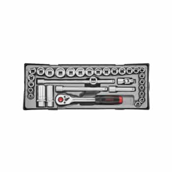 Jeu de douilles 3/8" 6 faces 32 pièces (métriques et SAE)