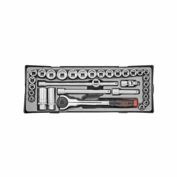 Jeu de douilles 3/8" 6 faces 32 pièces (métriques et SAE)