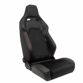 Siège sport VGR Premium - Cuir noir et Alcantara + Coutures rouges - Réglable des deux côtés