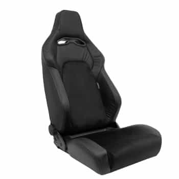 Siège sport VGR Premium - Cuir noir et Alcantara + Coutures argentées - Réglable des deux côtés