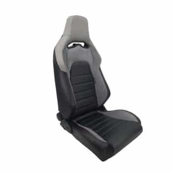 Siège sport « VGR » - Similicuir noir + tissu/daim gris clair + surpiqûres rouges