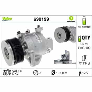 Compresseur, climatisation VALEO ORIGINS NEW OE TECHNOLOGY 690199