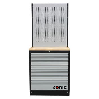 MSS 34 "Armoire à tiroirs et panneau de suspension en acier avec dessus en bois