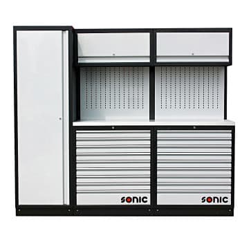 MSS 34 "armoire haute, 18 tiroirs, panneau suspendu, armoire à rabat (acier inoxydable)