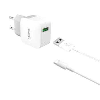 Chargeur maison Celly USB-C 2.4A Blanc