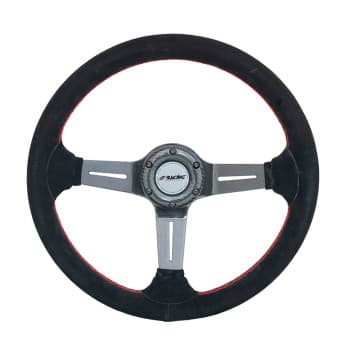 Guidon haut de gamme Racing Sports Simoni Racing Carlos 350mm - Carbone véritable - Daim noir + surpiqure rouge