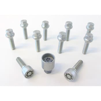 H&R Jeu de boulons de roue convexe R12 M12x1,50 - Longueur 28 mm - 10 pièces (par exemple Mercedes) - avec antivols