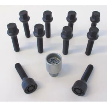 H&R Jeu de boulons de roue convexe R13 M14x1,50 - Longueur 47mm - Noir - 10 pièces (par exemple VAG) - avec blocage
