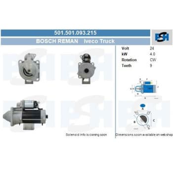 Démarreur Iveco 4.0 kw 501.501.093.215 Bosch
