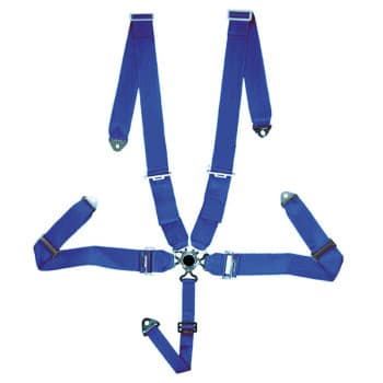 Ceinture de sport de course bleue à 5 points + dégagement rapide + marque E (3 pouces)