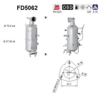 Filtre à particules / à suie, échappement FD5062 AS