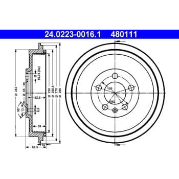 Tambour de frein 24.0223-0016.1 ATE