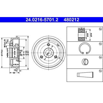 Tambour de frein 24.0216-5701.2 ATE
