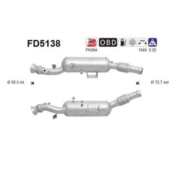 Filtre à particules diesel, système d'échappement FD5138 AS